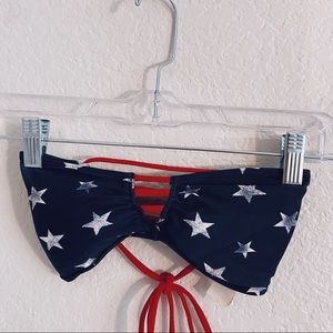 HOLLISTER STAR RED WHITE AND BLUE LACE UP BIKINI TOP